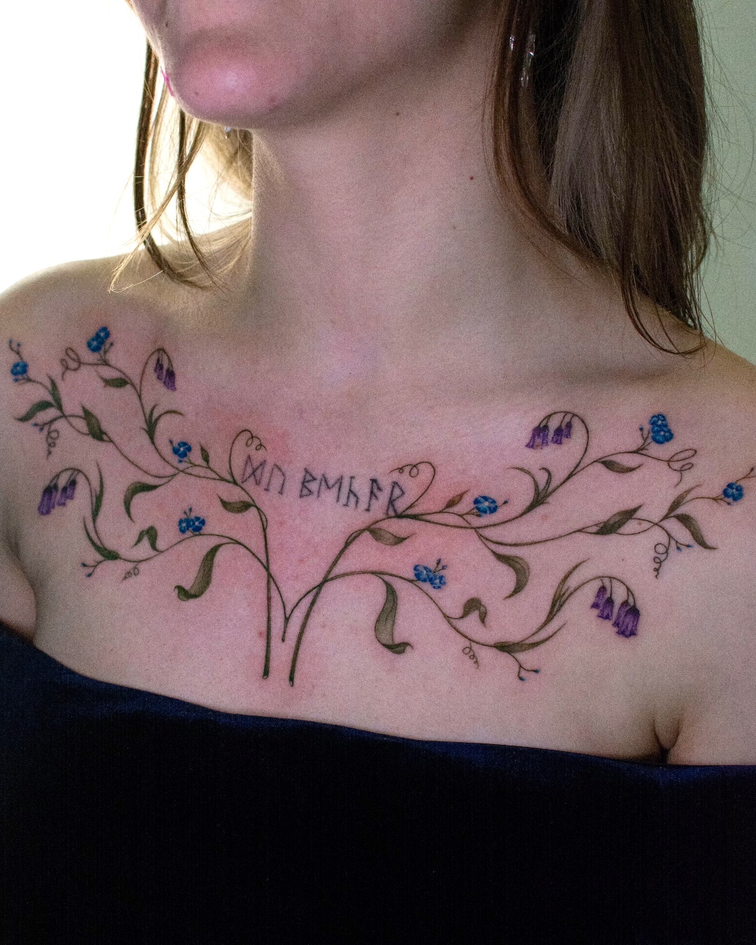 Rune Vines Collarbone Tattoo