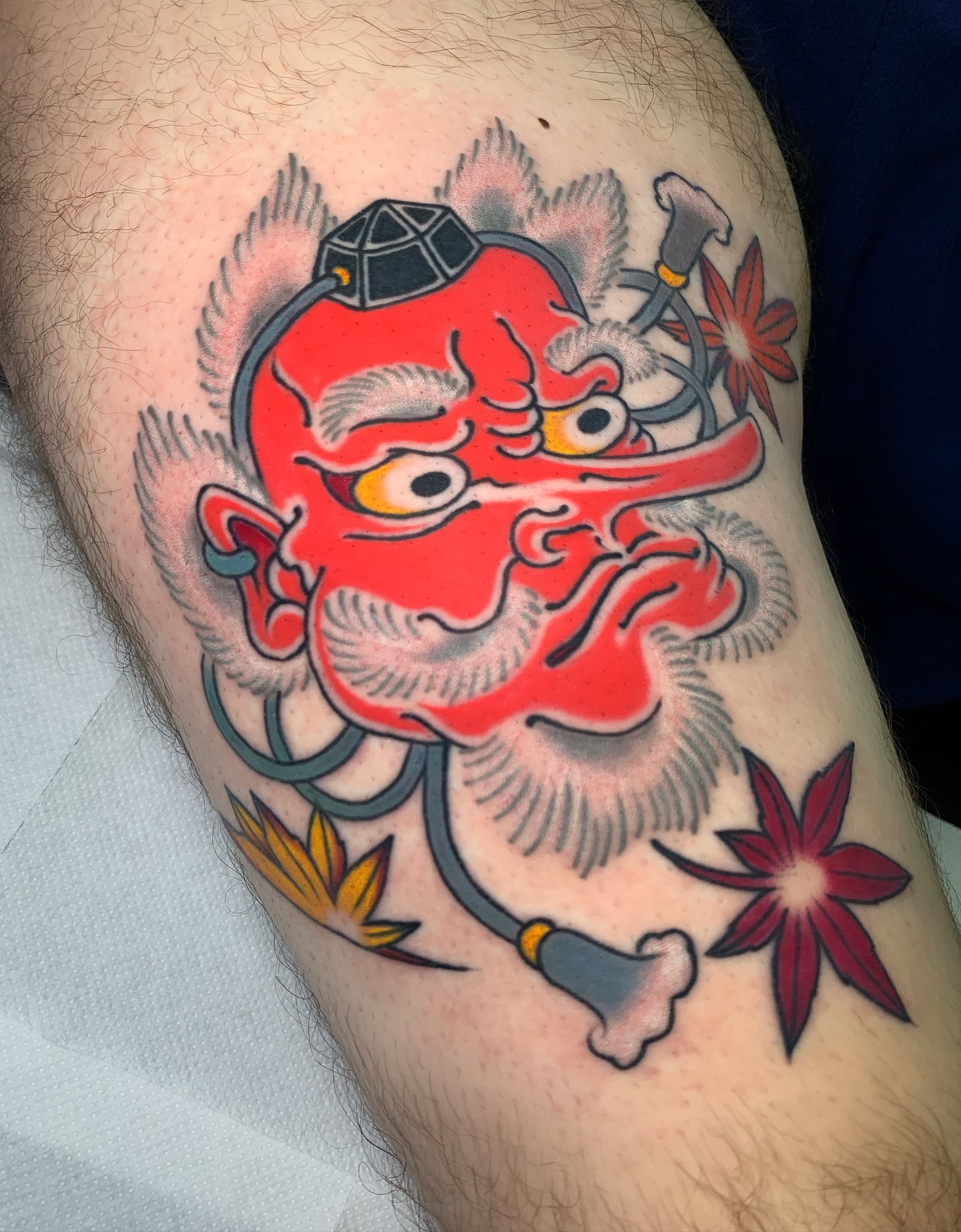 Crimson Hannya Mask with Maple Leaves