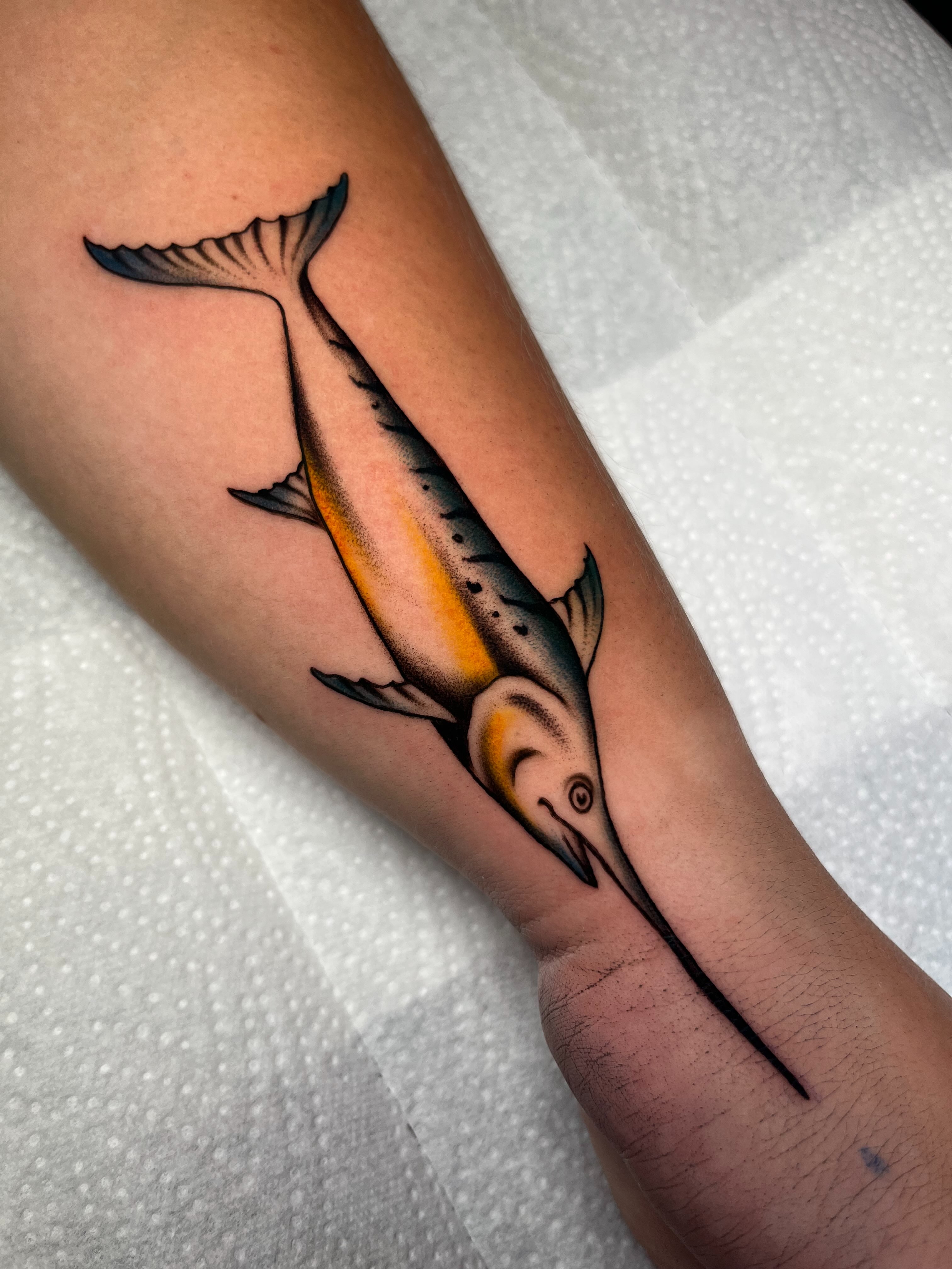 Diving Marlin Forearm Tattoo