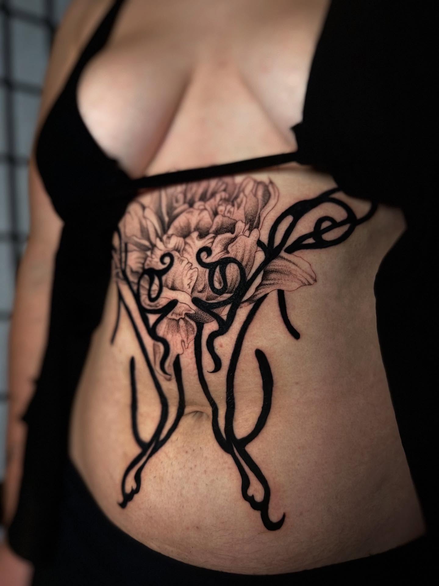 Blackwork Vines & Peony Bloom