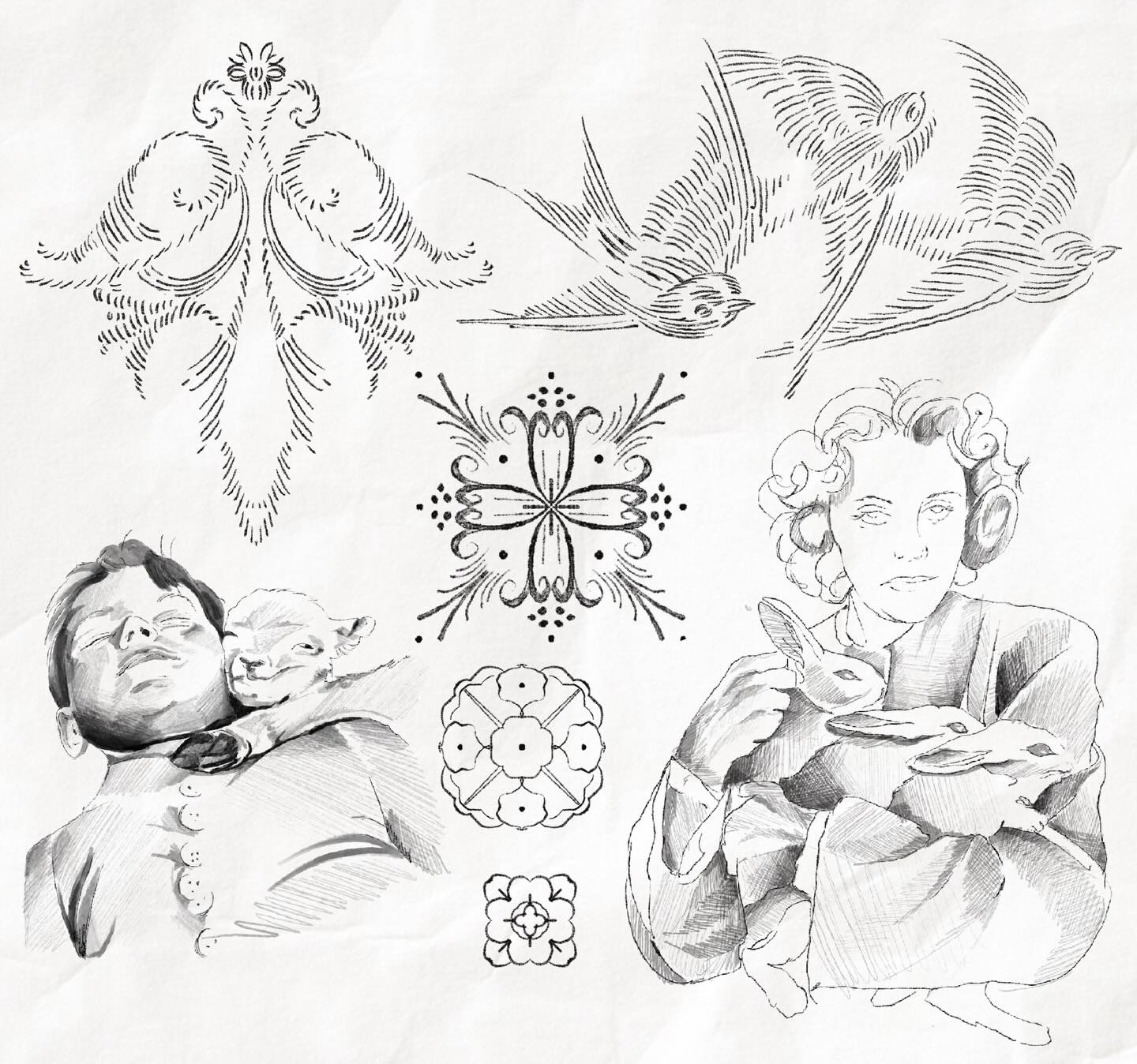 Tender Moments: Portraits, Birds & Ornament Flash Sheet